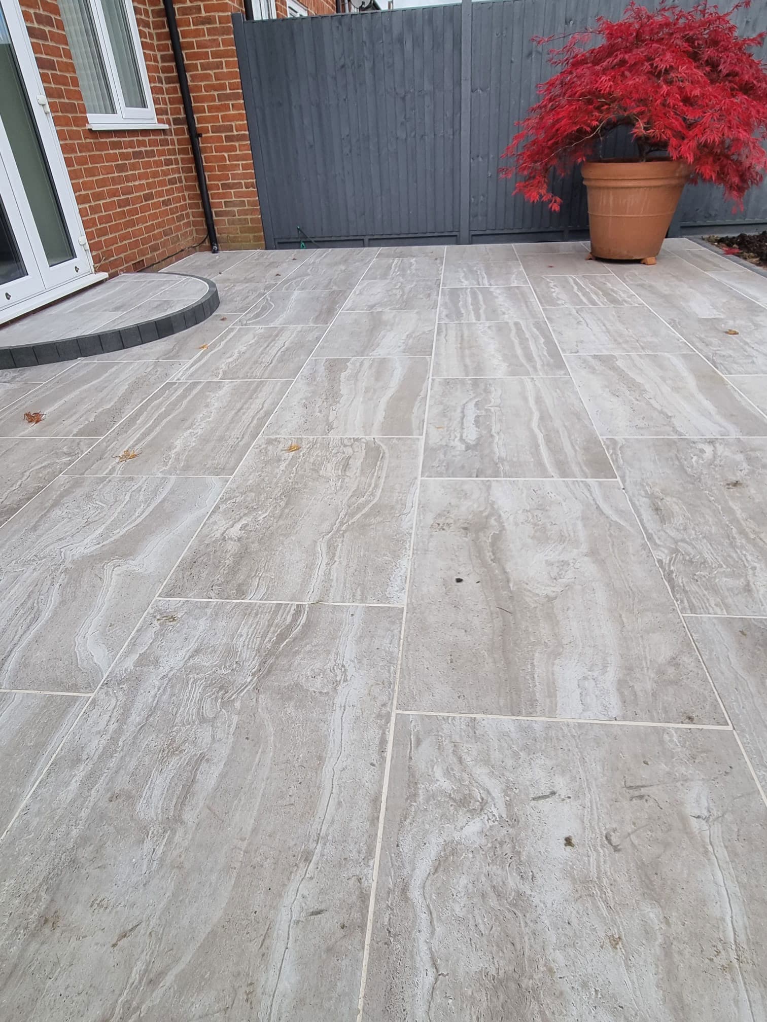 porcelain patio with wood effect pavers